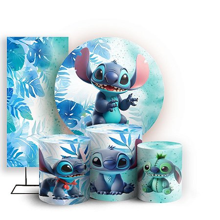 Capas Painel Redondo Trio Cilindro e Faixa Lateral Sublimado - Lilo E Stitch