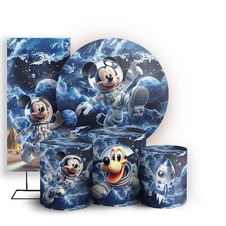 Capas Painel Redondo Trio Cilindro e Faixa Lateral Sublimado - Mickey Astronauta