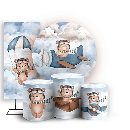 Capas Painel Redondo Trio Cilindro e Faixa Lateral Sublimado - Ursinho Aviador