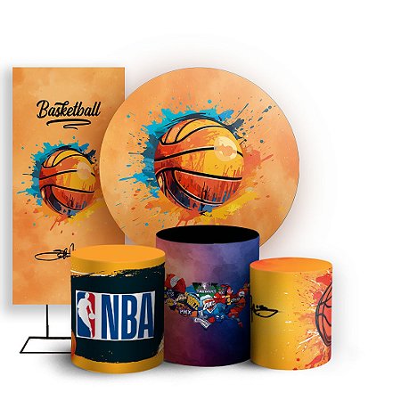 Capas Painel Redondo Trio Cilindro e Faixa Lateral Sublimado - Basquete NBA