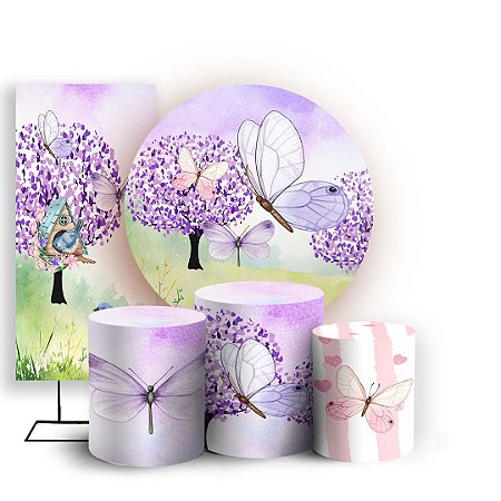 Capas Painel Redondo Trio Cilindro e Faixa Lateral Sublimado - Jardim