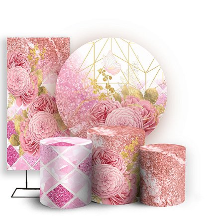 Capas Painel Redondo Trio Cilindro e Faixa Lateral Sublimado - Floral
