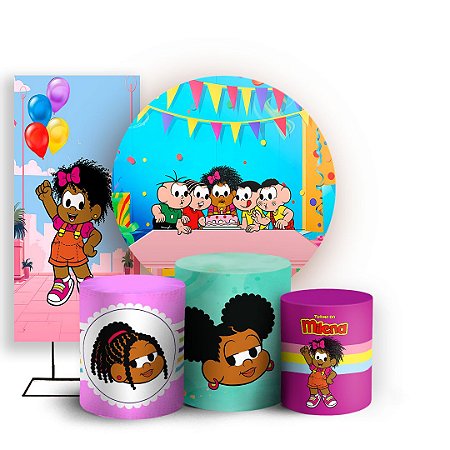 Capas Painel Redondo Trio Cilindro e Faixa Lateral Sublimado - Turma da Milena