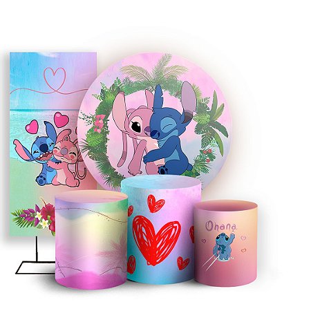Capas Painel Redondo Trio Cilindro e Faixa Lateral Sublimado - Lilo e Stitch