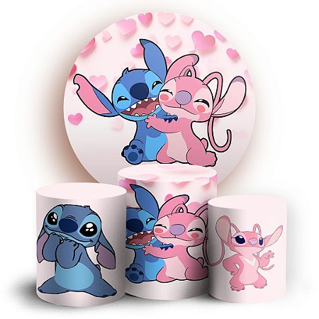 Capas Painel Redondo e Trio Cilindro Sublimado - Lilo E Stitch Rosa