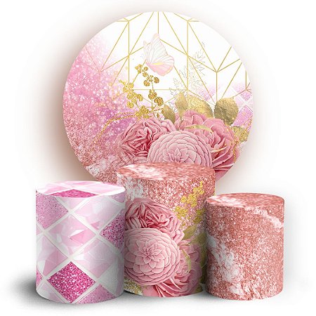Capas Painel Redondo e Trio Cilindro Sublimado - Floral
