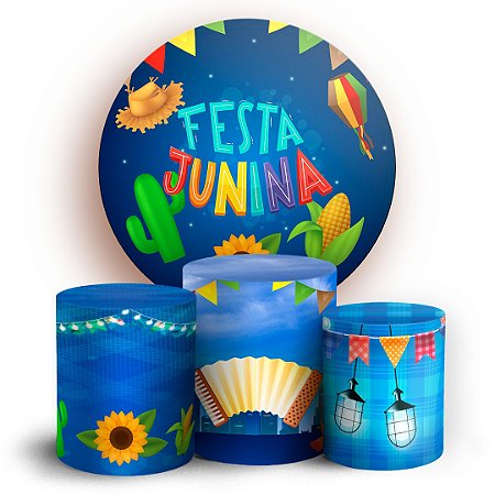 Capas Painel Redondo e Trio Cilindro Sublimado - Festa Junina