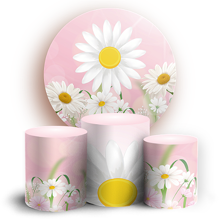 Capas Painel Redondo e Trio Cilindro Sublimado - Flor Margarida