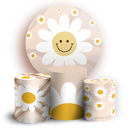 Capas Painel Redondo e Trio Cilindro Sublimado - Flor Margarida