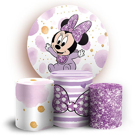 Capas Painel Redondo e Trio Cilindro Sublimado - Minnie Lilas