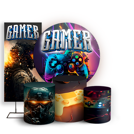 Capas Painel Redondo Trio Cilindro e Faixa Lateral Sublimado - Gamer