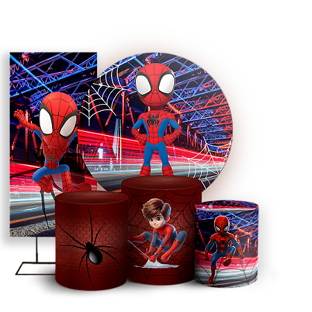 Capas Painel Redondo Trio Cilindro e Faixa Lateral Sublimado - Homem Aranha