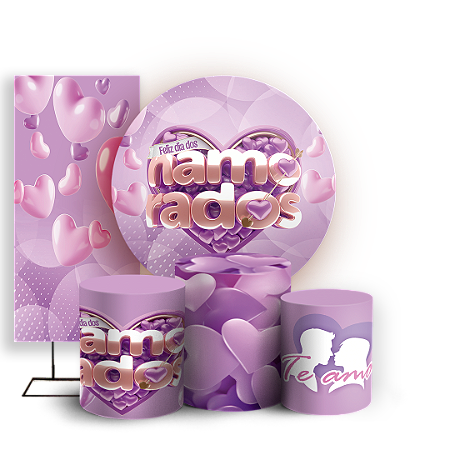 Capas Painel Redondo Trio Cilindro e Faixa Lateral Sublimado - Dia Dos Namorados