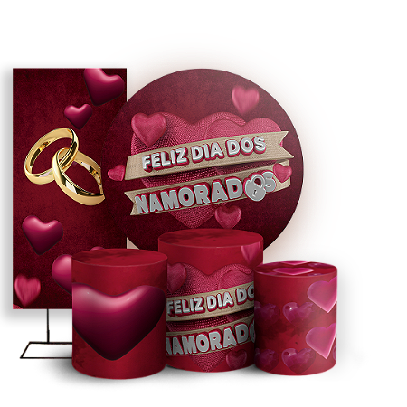 Capas Painel Redondo Trio Cilindro e Faixa Lateral Sublimado - Dia Dos Namorados