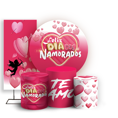 Capas Painel Redondo Trio Cilindro e Faixa Lateral Sublimado - Dia Dos Namorados