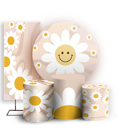 Capas Painel Redondo Trio Cilindro e Faixa Lateral Sublimado - Flor Margarida