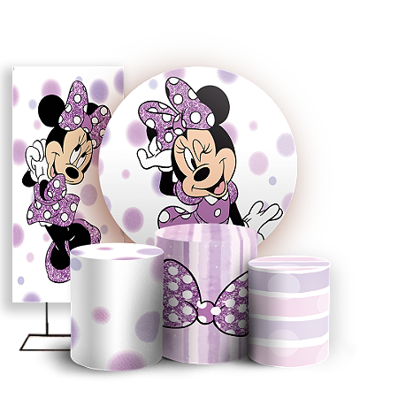 Capas Painel Redondo Trio Cilindro e Faixa Lateral Sublimado - Minnie Lilas