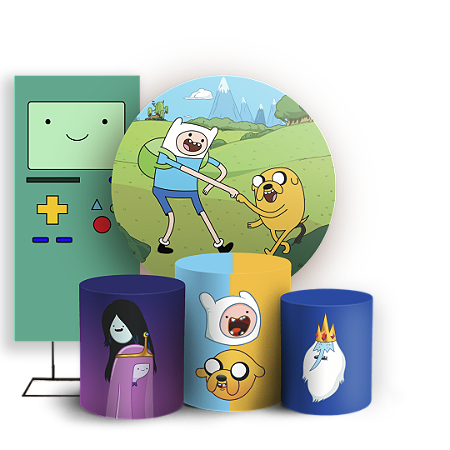 Capas Painel Redondo Trio Cilindro e Faixa Lateral Sublimado - Hora de Aventura