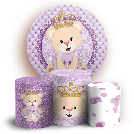 Capas Painel Redondo e Trio Cilindro Sublimado - Ursinha Lilas
