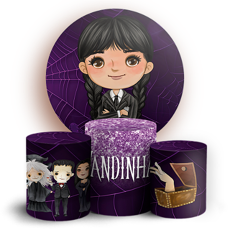 Capas Painel Redondo e Trio Cilindro Sublimado - Wandinha