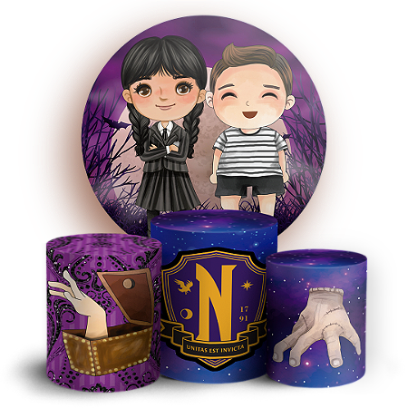 Capas Painel Redondo e Trio Cilindro Sublimado - Wandinha