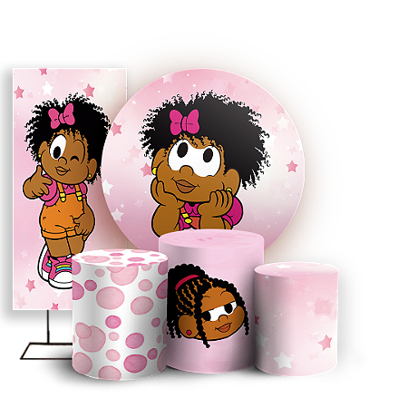 Capas Painel Redondo Trio Cilindro e Faixa Lateral Sublimado - Turma Da Milena