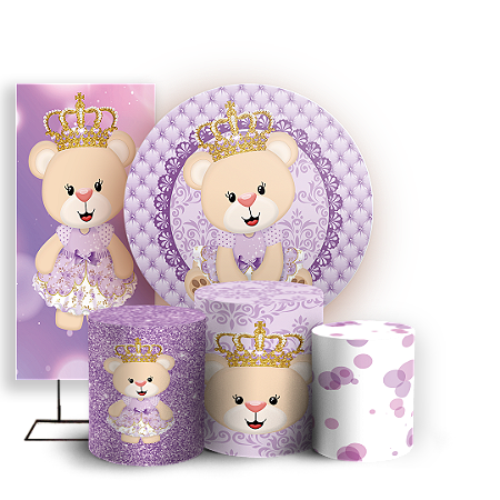Capas Painel Redondo Trio Cilindro e Faixa Lateral Sublimado - Ursinha Lilas