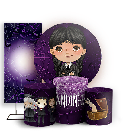 Capas Painel Redondo Trio Cilindro e Faixa Lateral Sublimado - Wandinha