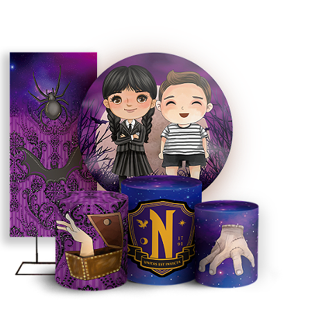 Capas Painel Redondo Trio Cilindro e Faixa Lateral Sublimado - Wandinha