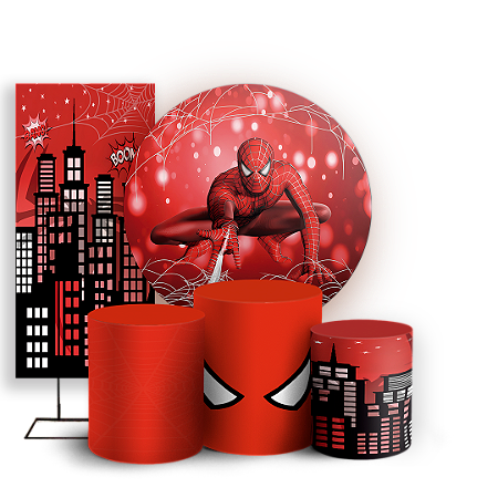 Capas Painel Redondo Trio Cilindro e Faixa Lateral Sublimado - Homem Aranha
