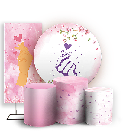 Capas Painel Redondo Trio Cilindro e Faixa Lateral Sublimado - Maos Amor Coracao