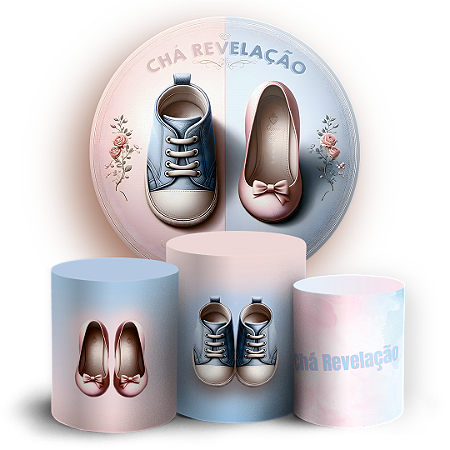 Capas Painel Redondo e Trio Cilindro Sublimado - Cha Revelacao