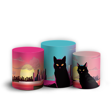 Capas Trio Cilindro Sublimado Vest Facil - Gato Preto