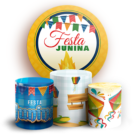 Capas Painel Redondo e Trio Cilindro Sublimado - Festa Junina