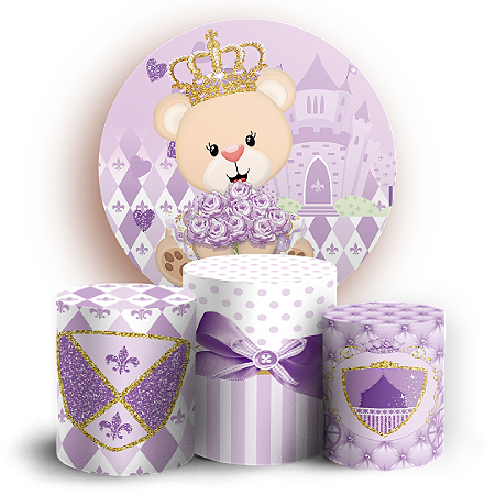 Capas Painel Redondo e Trio Cilindro Sublimado - Ursinha Lilas