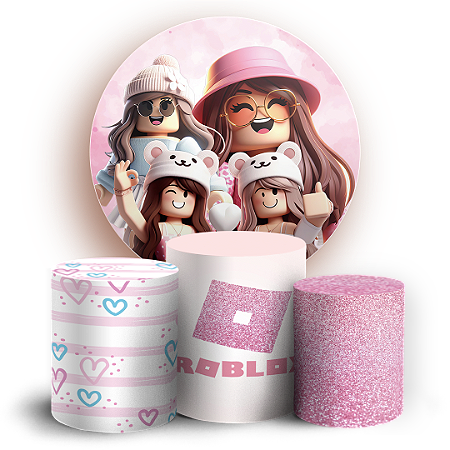 Capas Painel Redondo e Trio Cilindro Sublimado - Roblox Rosa