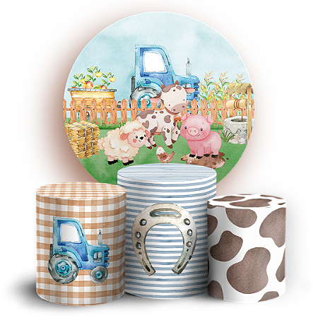 Capas Painel Redondo e Trio Cilindro Sublimado - Fazendinha