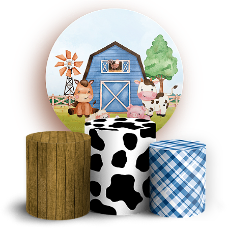 Capas Painel Redondo e Trio Cilindro Sublimado - Fazendinha