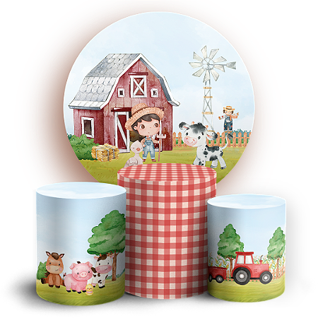 Capas Painel Redondo e Trio Cilindro Sublimado - Fazendinha