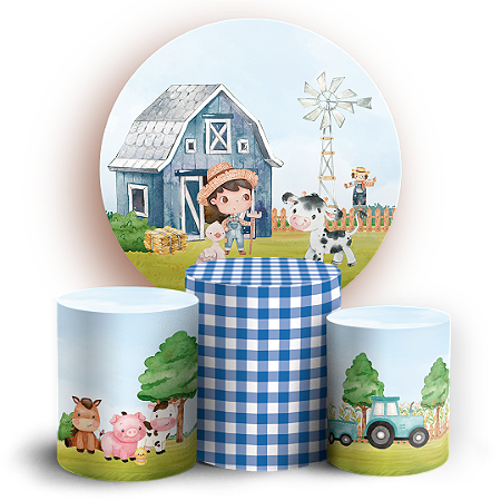 Capas Painel Redondo e Trio Cilindro Sublimado - Fazendinha