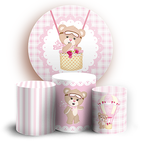 Capas Painel Redondo e Trio Cilindro Sublimado - Ursinha Baloeira