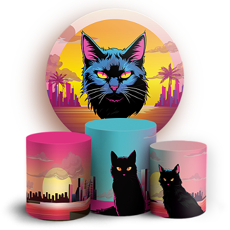 Capas Painel Redondo e Trio Cilindro Sublimado - Gato Preto