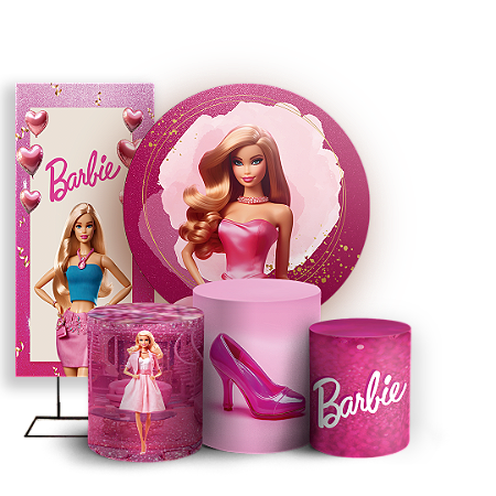 Capas Painel Redondo Trio Cilindro e Faixa Lateral Sublimado - Barbie