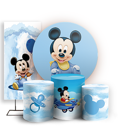 Capas Painel Redondo Trio Cilindro e Faixa Lateral Sublimado - Mickey Cute