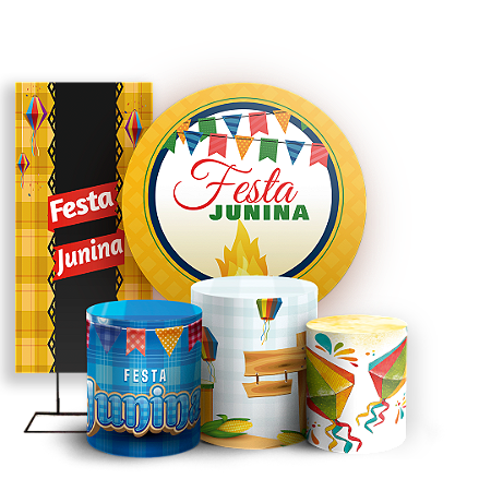 Capas Painel Redondo Trio Cilindro e Faixa Lateral Sublimado - Festa Junina