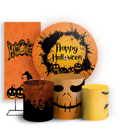 Capas Painel Redondo Trio Cilindro e Faixa Lateral Sublimado - Dia das Bruxas