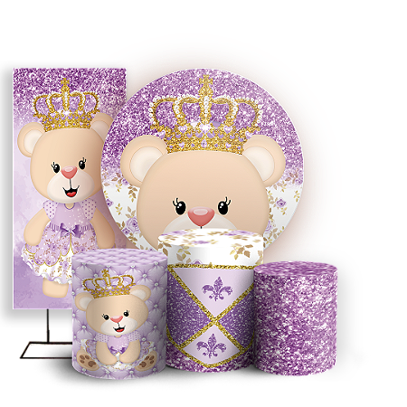 Capas Painel Redondo Trio Cilindro e Faixa Lateral Sublimado - Ursinha Lilas