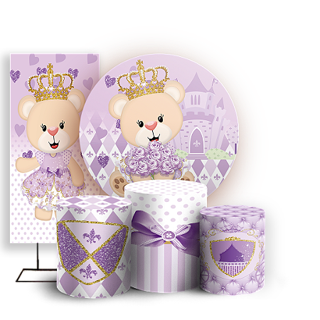 Capas Painel Redondo Trio Cilindro e Faixa Lateral Sublimado - Ursinha Lilas