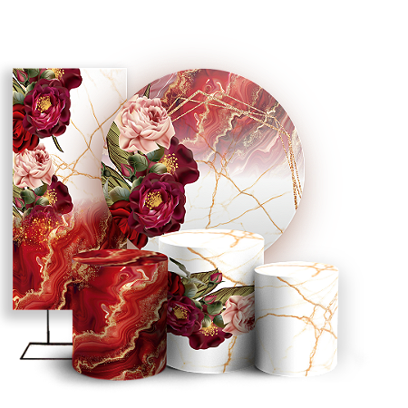 Capas Painel Redondo Trio Cilindro e Faixa Lateral Sublimado - Floral