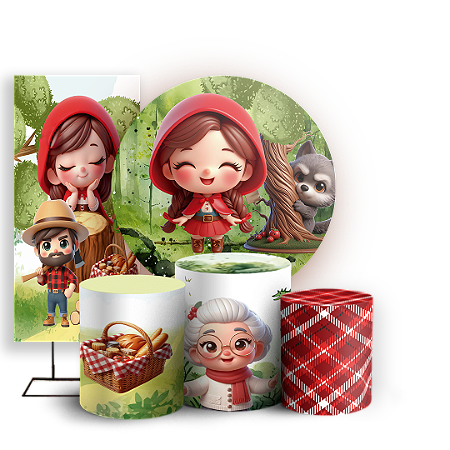 Capas Painel Redondo Trio Cilindro e Faixa Lateral Sublimado - Chapeuzinho Vermelho